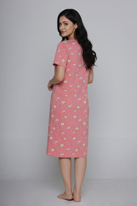 Zivame Farm Lore Knit Cotton Knee Length Nightdress - Pink Icing — image 3